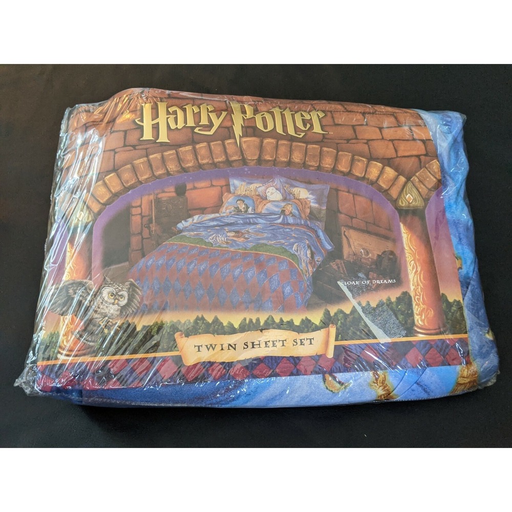 Harry Potter Cloak of Dreams Twin Sheet Set Vintage 2001 Warner Bros Blue Multi